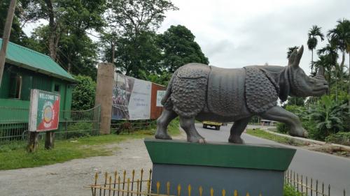 A huge statue of a rhinoceros was waiting to welcome us